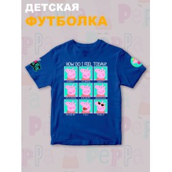 Футболка с героем Свинка Пеппа и прикольной надписью how do i feel today. Футболка детская с принтом Peppa pig для мальчика и девочки. Одежда для детей и подростков стрит стайл кежуал.