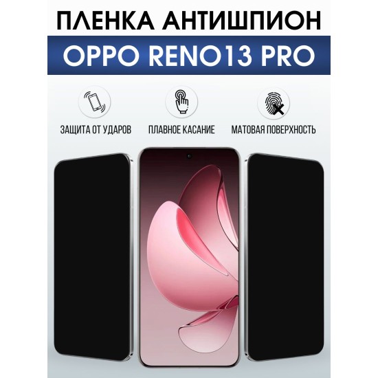Защитная пленка на телефон Oppo Reno13 pro антишпион. Полиуретановая бронепленка на экран смартфона Оппо Рено 13 про.