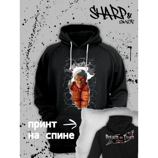 Худи с принтом из мультсериала Атака титанов оверсайз. Худи унисекс Райнер Браун в стиле street style для молодежи.