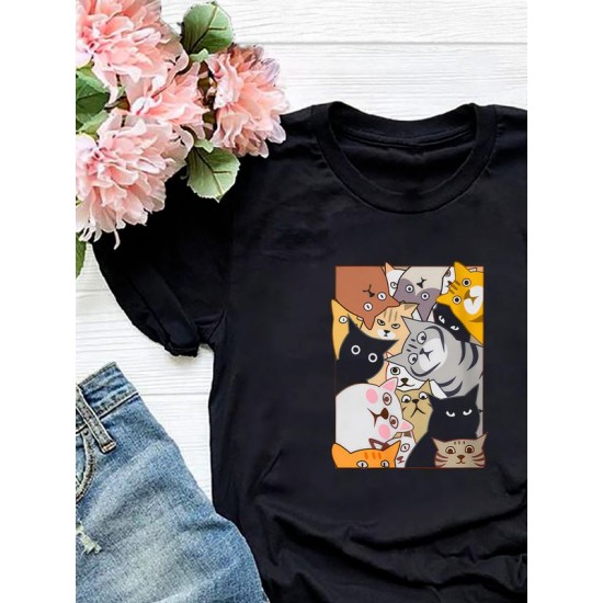 Футболка с котами Наташа вставай с принтом котиков и рисунком прикол мем эстетика cat meme aesthetic, черная женская и мужская мемная прикольная одежда кэжуал стритстайл андеграунд casual y2k style.