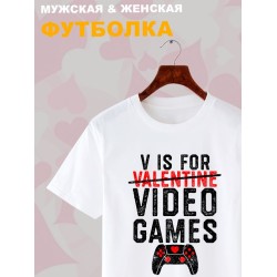 Футболка с принтом Valentine на День Валентина оверсайз белая. Футболка унисекс с надписью Video games в стиле street style для молодежи.