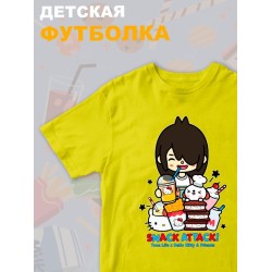 Футболка с принтом Toca Boca and Hello Kitty и прикольной надписью snack attack. Футболка детская Тока Бока и Хеллоу Китти для мальчика и девочки. Одежда для детей и подростков стрит стайл кежуал.