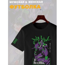 Футболка с принтом из мультсериала Евангелион в стиле аниме. Футболка унисекс Evangelion Eva 01 в стиле street style для молодежи.
