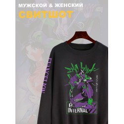 Свитшот с принтом из мультсериала Евангелион оверсайз. Свитшот унисекс Evangelion Eva 01 в стиле street style для молодежи.
