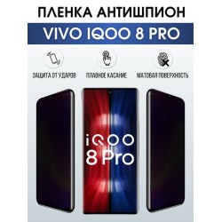 Защитная гидрогелевая пленка для смартфона Vivo IQOO 8 pro. Полиуретановая плёнка антишпион на мобильный телефон, для защиты экрана.
