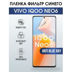 Защитная гидрогелевая пленка для смартфона Vivo IQOO NEO6. Полиуретановая плёнка anti blue ray на мобильный телефон, для защиты экрана.