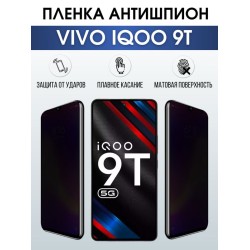 Защитная гидрогелевая пленка для смартфона Vivo IQOO 9t. Полиуретановая плёнка антишпион на мобильный телефон, для защиты экрана.