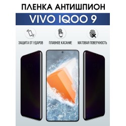 Защитная гидрогелевая пленка для смартфона Vivo IQOO 9. Полиуретановая плёнка антишпион на мобильный телефон, для защиты экрана.