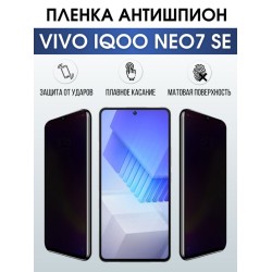 Защитная гидрогелевая пленка для смартфона Vivo IQOO NEO7 se. Полиуретановая плёнка антишпион на мобильный телефон, для защиты экрана.