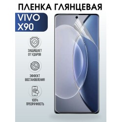 Защитная гидрогелевая пленка для смартфона Vivo X90. Глянцевая полиуретановая плёнка на мобильный телефон Виво Х90, для защиты экрана.
