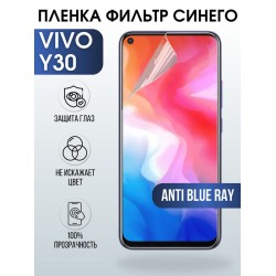 Защитная гидрогелевая пленка для смартфона Vivo Y30. Полиуретановая плёнка anti blue ray на мобильный телефон Вивл У30, для защиты экрана.