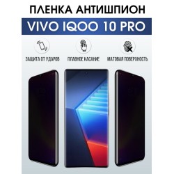 Защитная гидрогелевая пленка для смартфона Vivo IQOO 10 pro. Полиуретановая плёнка антишпион на мобильный телефон, для защиты экрана.