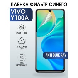 Защитная гидрогелевая пленка для смартфона Vivo Y100a. Полиуретановая плёнка anti blue ray на мобильный телефон Виво У100а, для защиты экрана.