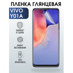 Защитная гидрогелевая пленка для смартфона Vivo Y01a. Глянцевая полиуретановая плёнка на мобильный телефон Виво У01а, для защиты экрана.