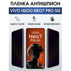 Защитная гидрогелевая пленка для смартфона Vivo IQOO NEO7 pro 5g. Полиуретановая плёнка антишпион на мобильный телефон, для защиты экрана.
