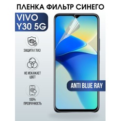 Защитная гидрогелевая пленка для смартфона Vivo Y30 5g. Полиуретановая плёнка anti blue ray на мобильный телефон Виво У30 5г, для защиты экрана.