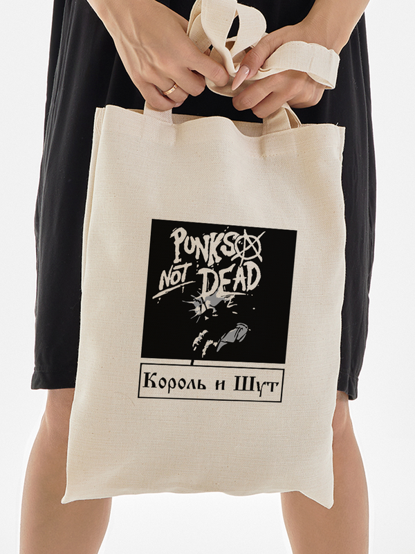 Шоппер бежевый Король и Шут киш punks not dead. Эко сумка rock с принтом и надписью анархия Горшок панк рок, унисекс женская и мужская, детская хлопковая трикотажная большая для молодежи и подростка