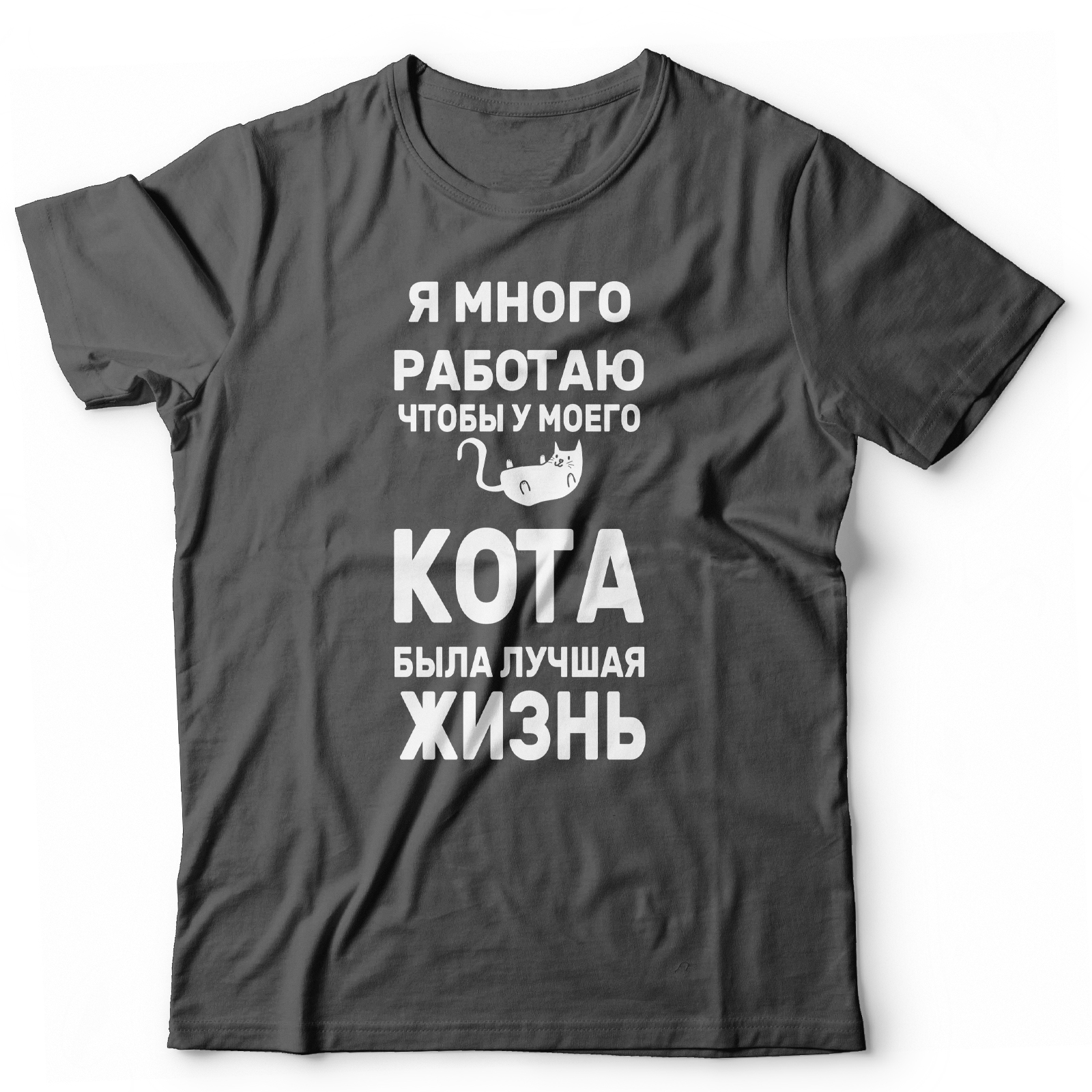 Футболка с котом Я много работаю
