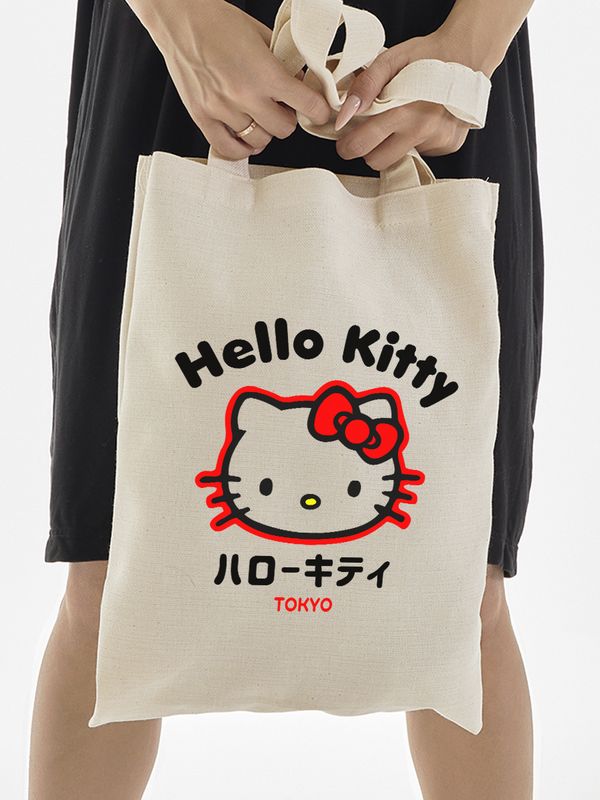 Сумка шоппер бежевый Аниме Hello Kitty Куроми дрейн тканевая с принтом Хелло Китти геншин импакт однотонный мягкий большая с надписью Хело Кити через плечо с котом bts токийские мстители