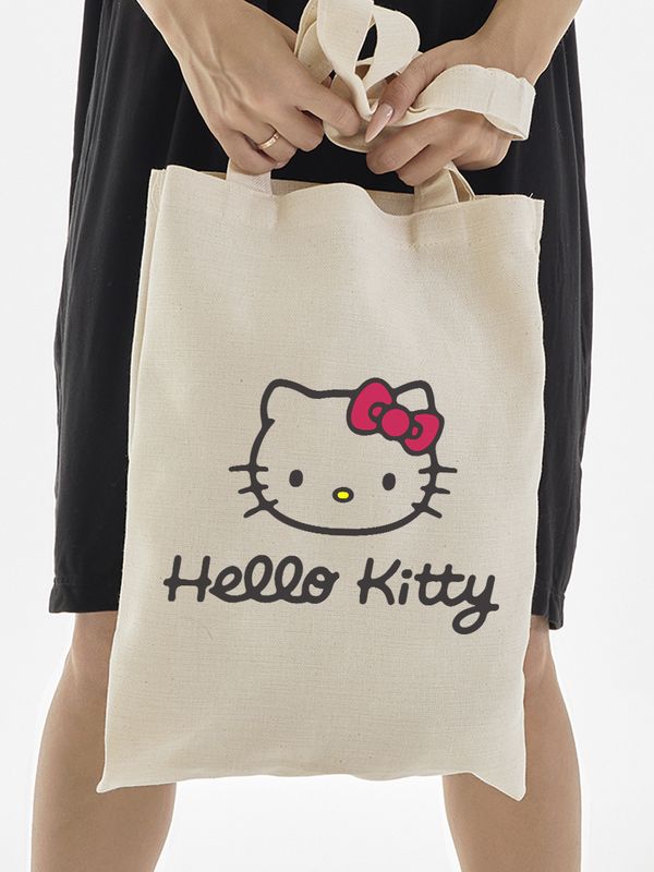 Сумка шоппер бежевый Аниме Hello Kitty Куроми дрейн тканевая с принтом Хелло Китти геншин импакт однотонный мягкий большая с надписью Хело Кити через плечо с котом bts токийские мстители