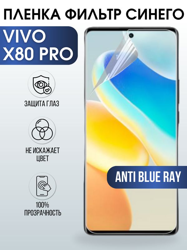 Защитная гидрогелевая пленка для смартфона Vivo X80 pro. Полиуретановая плёнка anti blue ray на мобильный телефон Виво Х80 про, для защиты экрана.