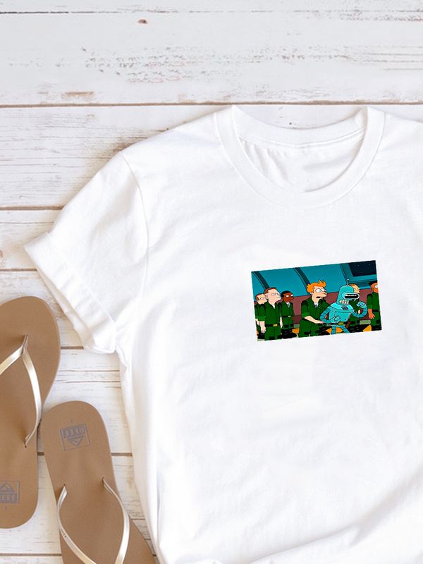 Футболка Футурама Бендер и Фрай мем с военным принтом