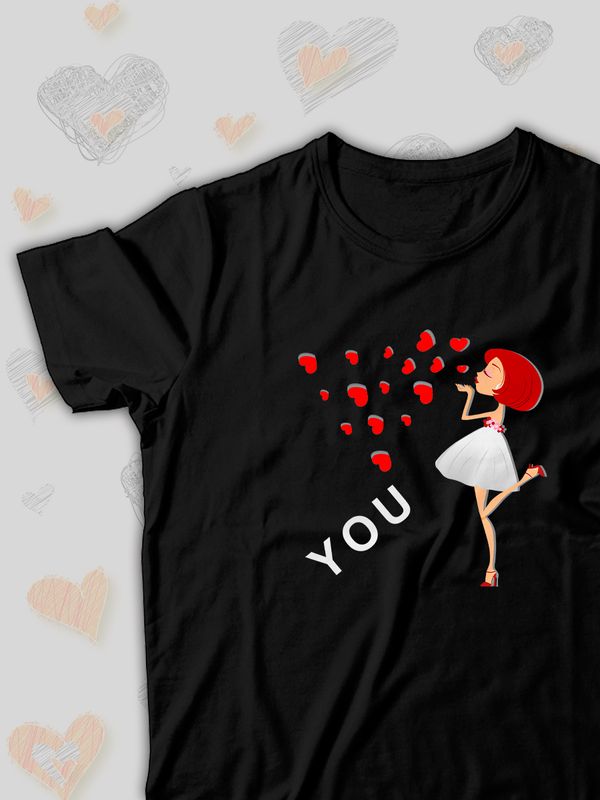 Парная футболка Love loving you с сердечками с принтом