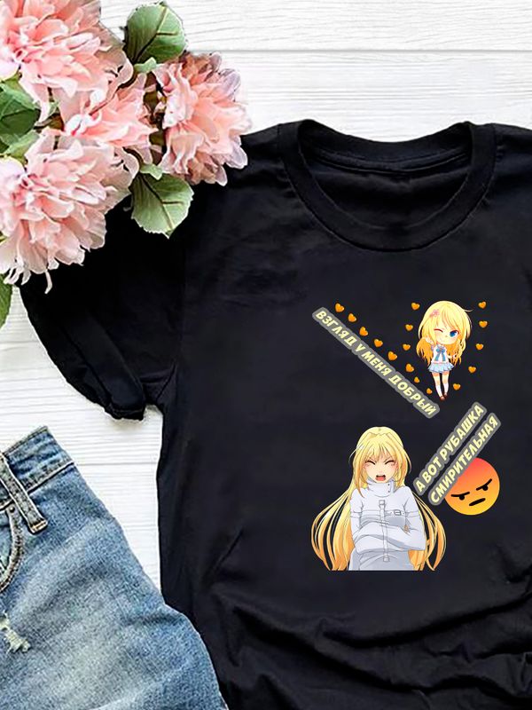 Футболка аниме тянка вайфу anime girl waifu с принтом