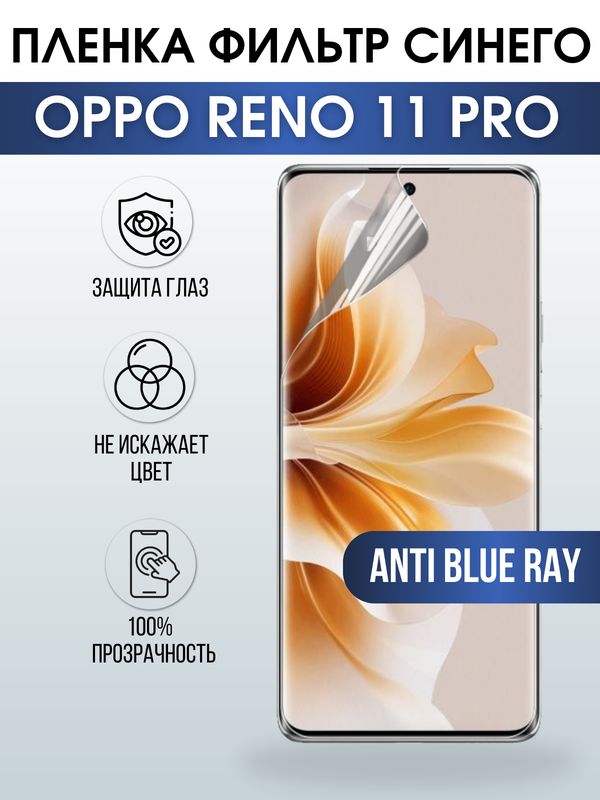 Защитная гидрогелевая пленка для смартфона Орро Reno 11 pro. Полиуретановая плёнка anti blue ray на мобильный телефон Оппо Рено 11 про, для защиты экрана.