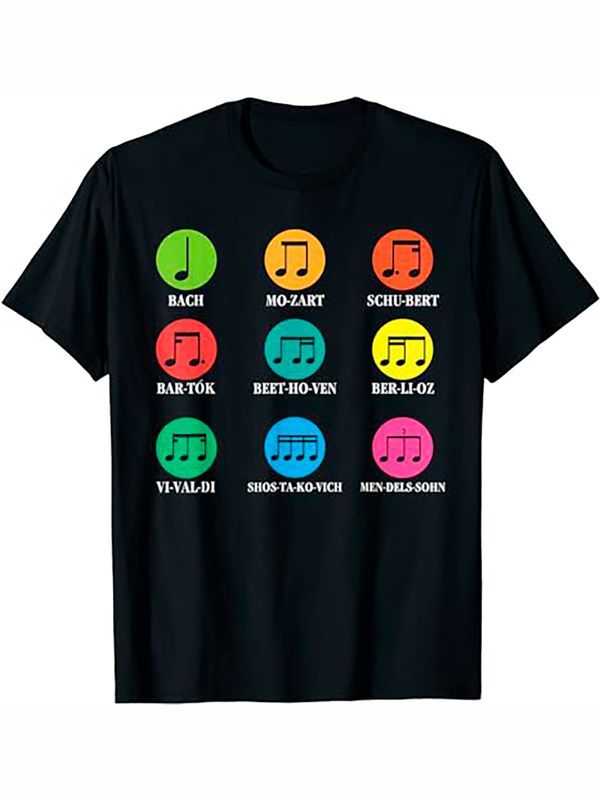 Футболка с нотами и композиторами минимализм с принтом