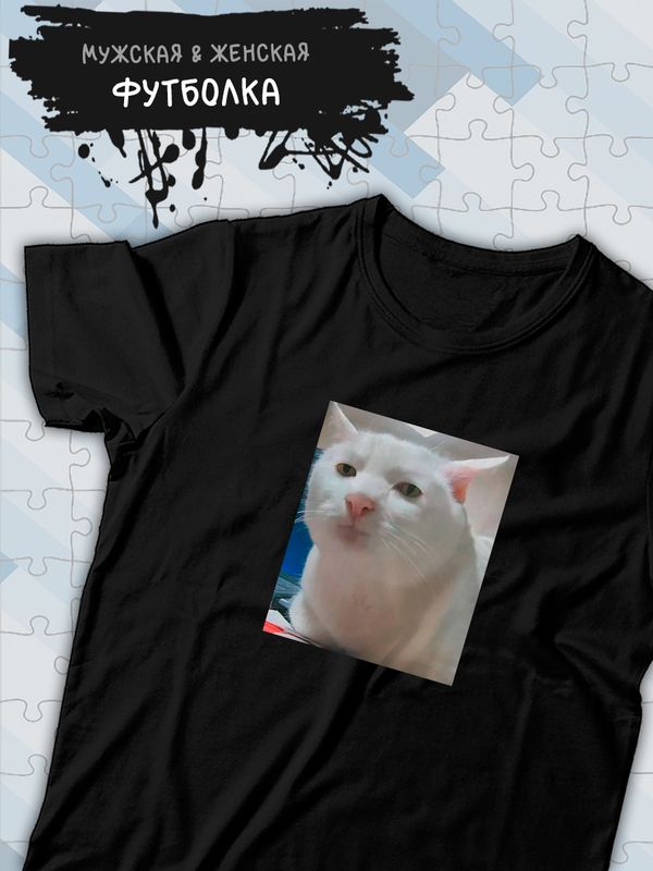 Футболка серьезный кот мем и прикол с принтом