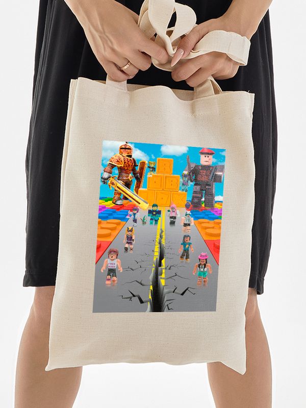 Шоппер Роблокс игра Roblox game merch с принтом надписью и рисунком роблох роблакс роблкс cyber y2k style бежевый, сумка для шопинга тканевая, мужская и женская унисекс, андеграунд стрит стайл