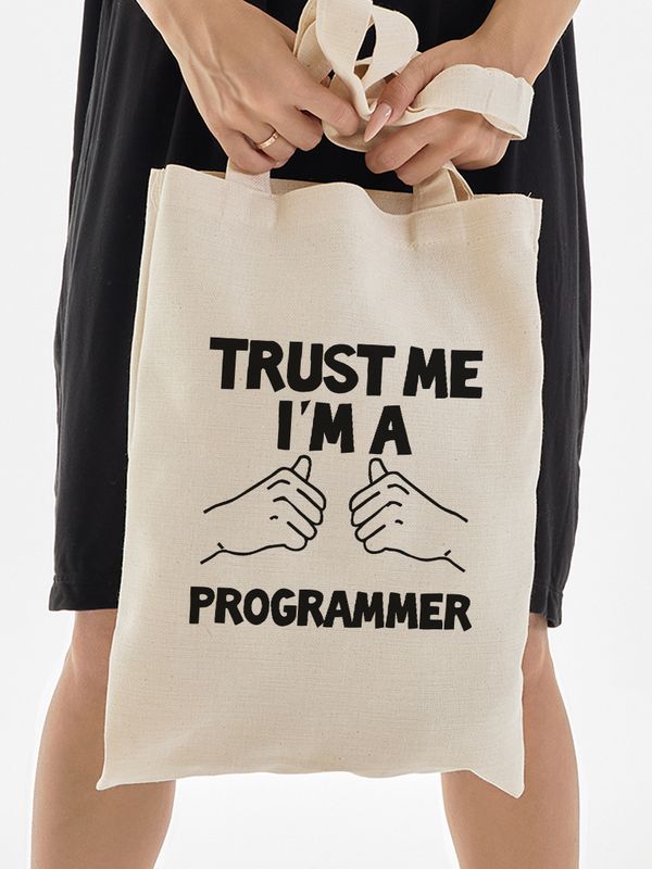 Шоппер с приколами trust me программирование с принтом и надписью code programmer бежевый