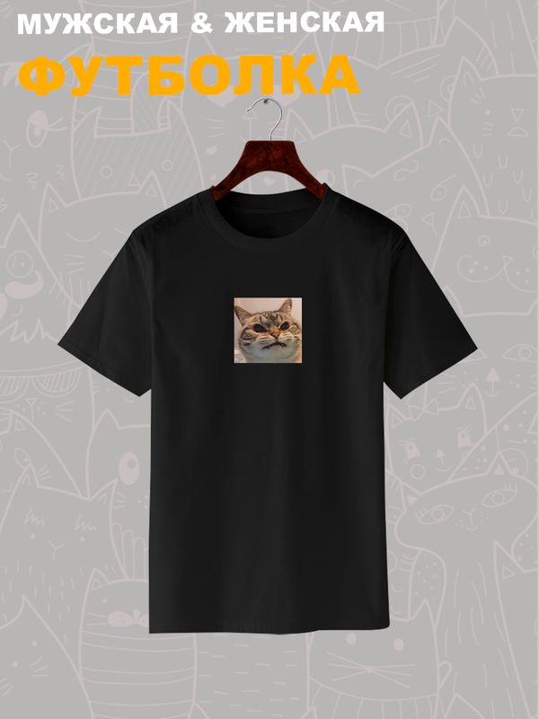 Футболка мем с котом и котиком с принтом