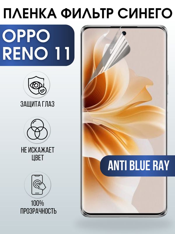 Защитная гидрогелевая пленка для смартфона Орро Reno 11. Полиуретановая плёнка anti blue ray на мобильный телефон Оппо Рено 11, для защиты экрана.