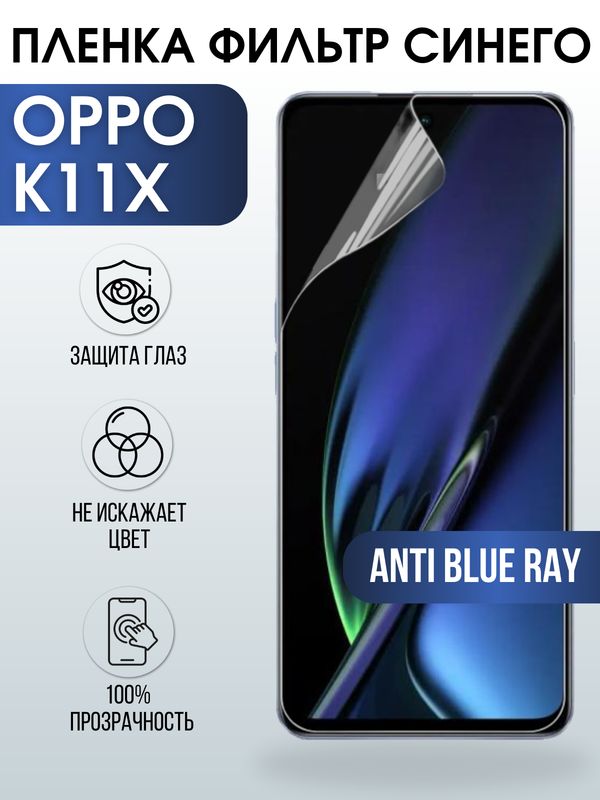Защитная гидрогелевая пленка для смартфона Орро K11x. Полиуретановая плёнка anti blue ray на мобильный телефон Оппо К11х, для защиты экрана.
