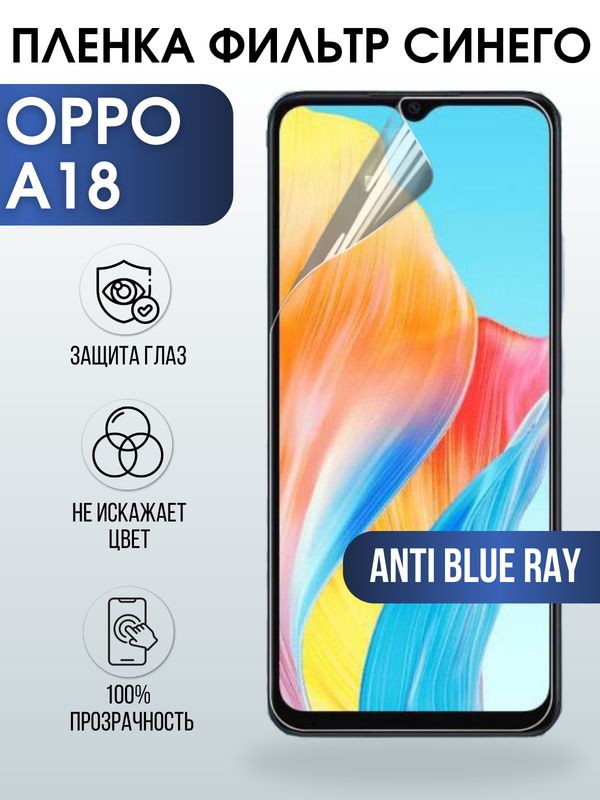 Защитная гидрогелевая пленка для смартфона Орро A18. Полиуретановая плёнка anti blue ray на мобильный телефон Оппо А18, для защиты экрана.