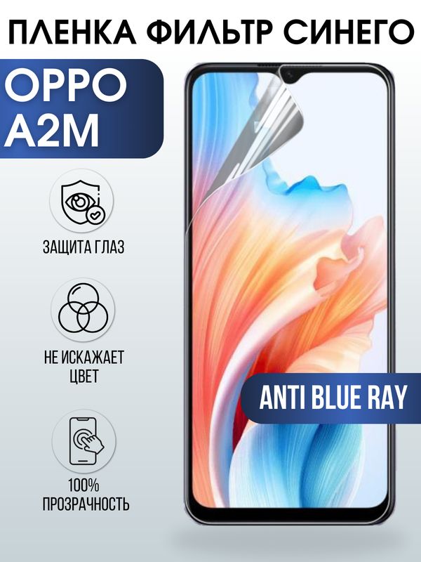 Защитная гидрогелевая пленка для смартфона Орро A2m. Полиуретановая плёнка anti blue ray на мобильный телефон Оппо А2м, для защиты экрана.