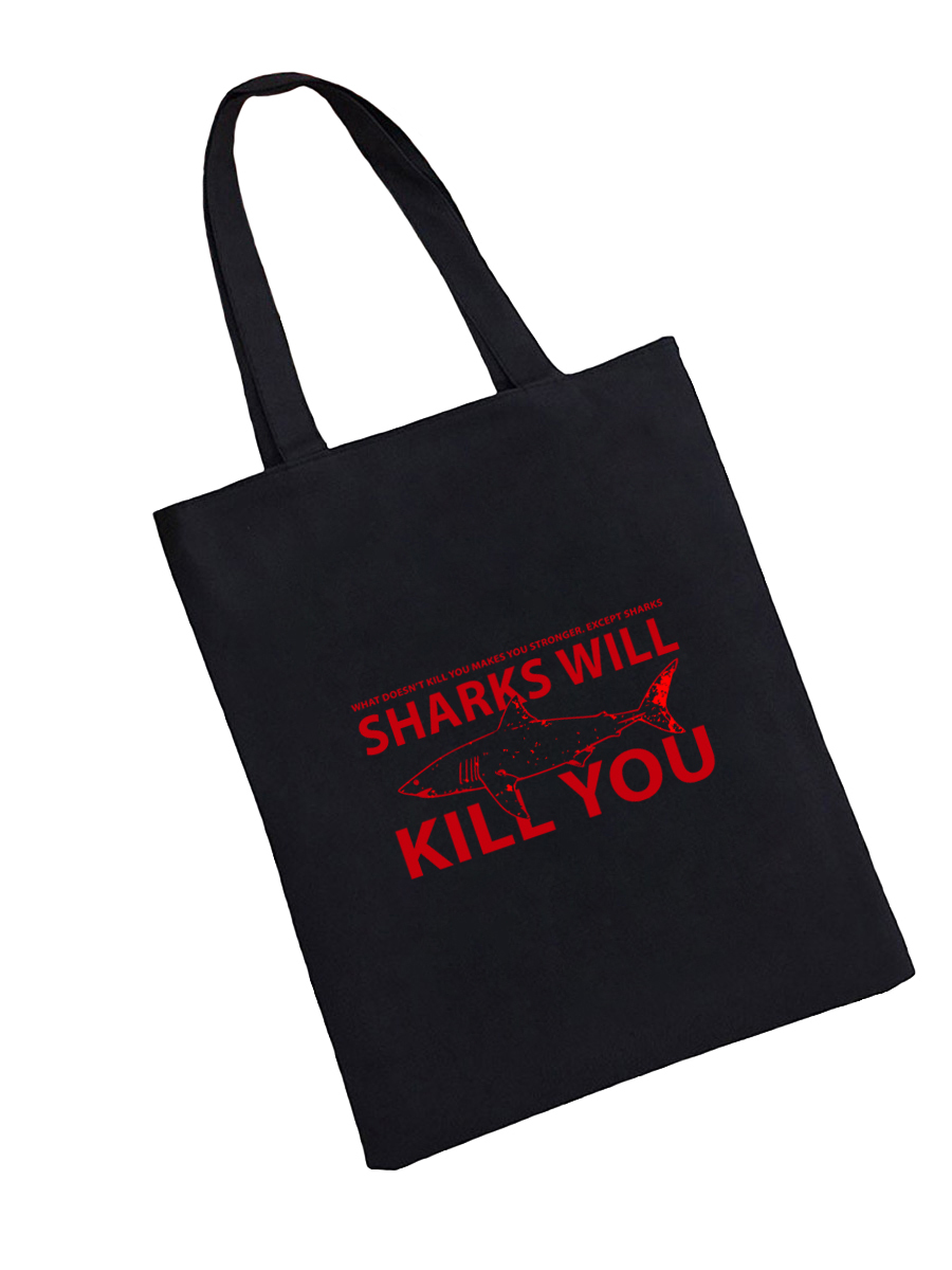 Сумка шоппер - холщовая хлопковая эко сумка с принтом Sharks will kill
