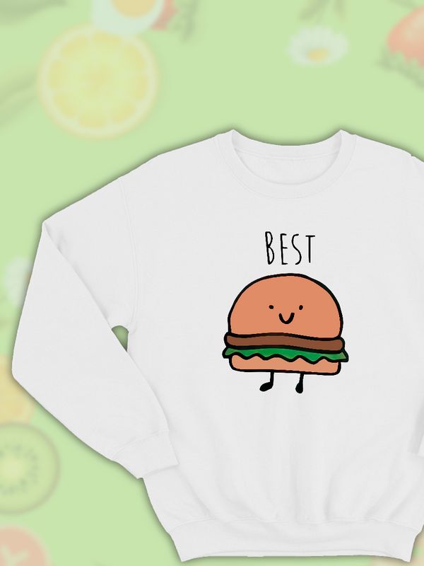 Парные свитшоты Best Friends бургер белая женская с принтом гамбургер burger hamburger для влюбленных пар парня и девушки, двоих подруг и друзей, мемная, андеграунд парная одежда y2k оверсайз Парные свитшоты Best Friends бургер белая женская с принтом гамбургер burger hamburger для влюбленных пар парня и девушки, двоих подруг и друзей, мемная, андеграунд парная одежда y2k оверсайз