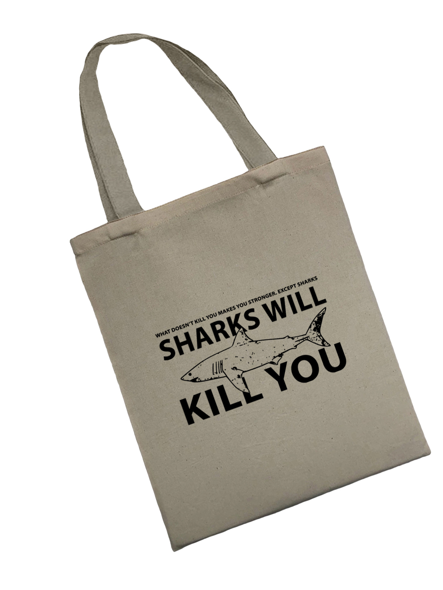 Сумка шоппер - холщовая хлопковая эко сумка с принтом Sharks will kill