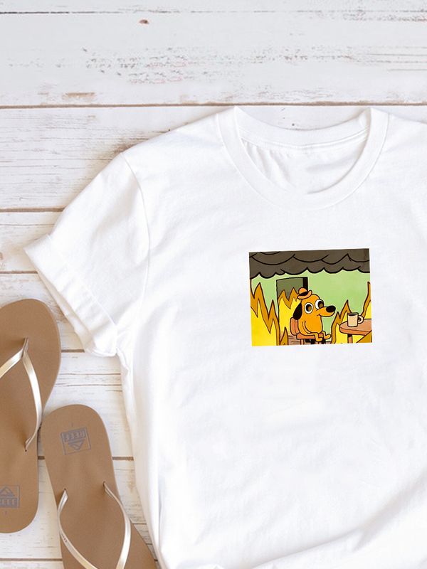 Футболка Собака в огне мем This is fine с принтом