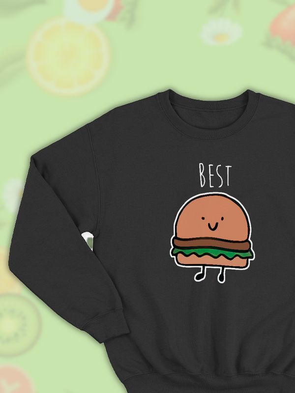 Парные свитшоты Best Friends бургер черная женская с принтом гамбургер burger hamburger для влюбленных пар парня и девушки, двоих подруг и друзей, мемная, андеграунд парная одежда y2k оверсайз Парные свитшоты Best Friends бургер черная женская с принтом гамбургер burger hamburger для влюбленных пар парня и девушки, двоих подруг и друзей, мемная, андеграунд парная одежда y2k оверсайз