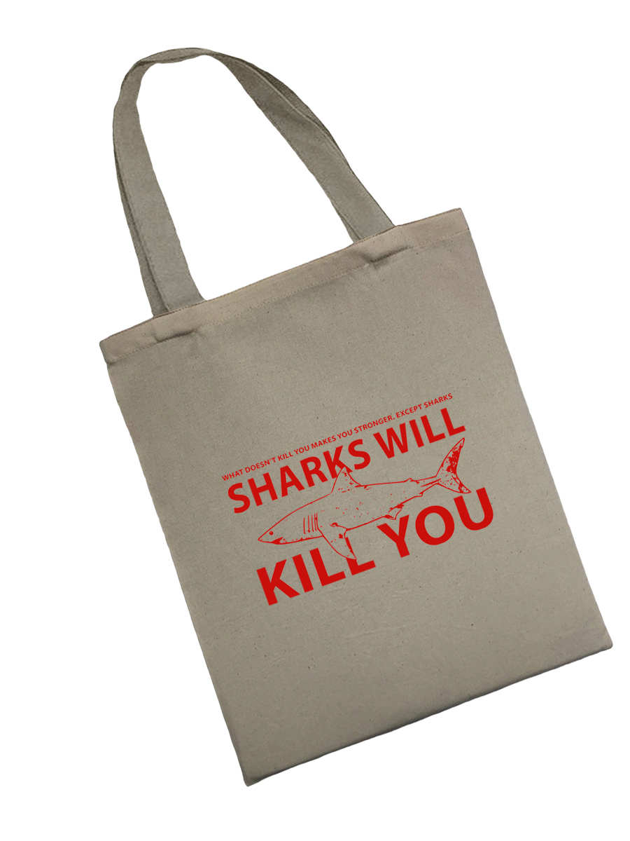 Сумка шоппер - холщовая хлопковая эко сумка с принтом Sharks will kill