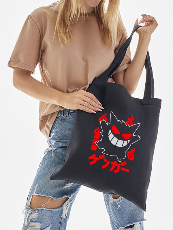 Шоппер черный с принтом Pokemon Gengar. Сумка для шопинга на плечо тканевая, мужская и женская.