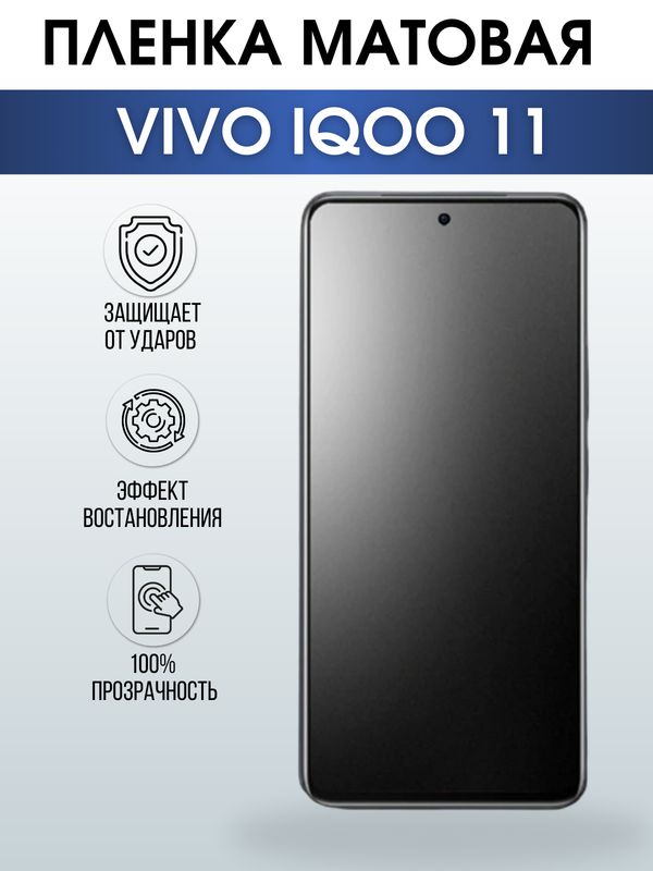 Защитная гидрогелевая пленка для смартфона Vivo IQOO 11. Матовая полиуретановая плёнка на мобильный телефон, для защиты экрана.