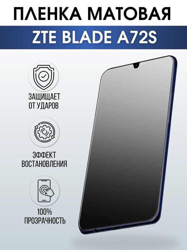 Защитная гидрогелевая пленка для смартфона ZTE Blade a72s. Матовая полиуретановая плёнка на мобильный телефон ЗТЕ Блейд а72с, для защиты экрана.