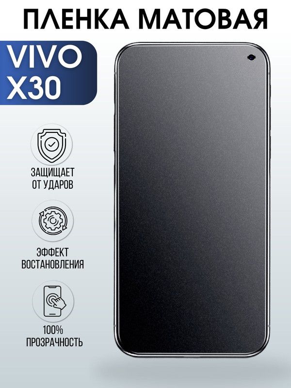 Защитная гидрогелевая пленка для смартфона Vivo X30. Матовая полиуретановая плёнка на мобильный телефон Виво Х30, для защиты экрана.