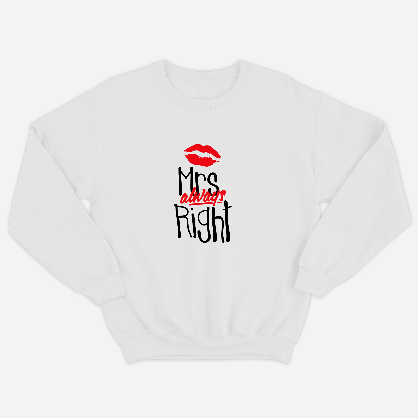 Парные свитшоты для двоих мужа и жены, влюбленных с принтом Mr Right & Mrs always Right / Толстовка без капюшона для пары Парные свитшоты для двоих мужа и жены, влюбленных с принтом Mr Right & Mrs always Right / Толстовка без капюшона для пары