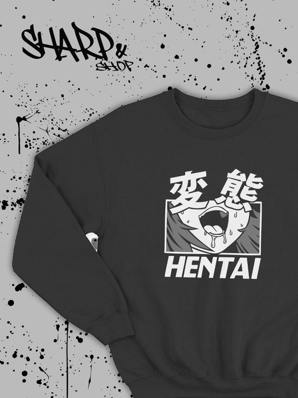 Черный и белый женский и мужской свитшот аниме с принтом хентай, оверсайз толстовка без капюшона с рисунком anime ахегао и надписью, oversize кофта унисекс для мальчика, девочки, подростка. Черный и белый женский и мужской свитшот аниме с принтом хентай, оверсайз толстовка без капюшона с рисунком anime ахегао и надписью, oversize кофта унисекс для мальчика, девочки, подростка.